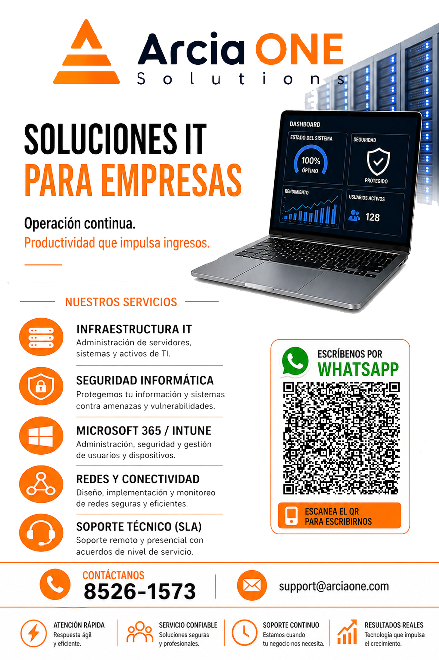 Flyer de soluciones IT para empresas de ArciaONE Solutions